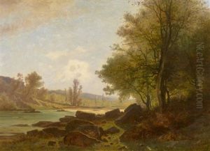 Paysage De Riviere by Gustave Eugene Castan