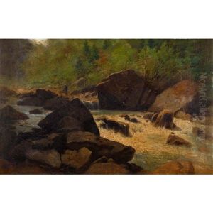 Gebirgsbach Mit Staffagefigur by Gustave Eugene Castan