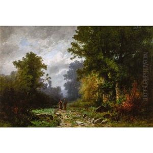 Romantischer Waldweg Mit Paar by Gustave Eugene Castan