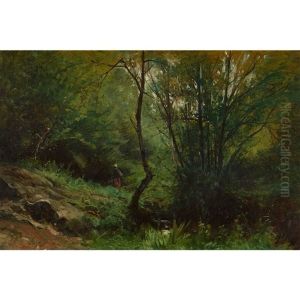 Waldweg Mit Bauerin by Gustave Eugene Castan