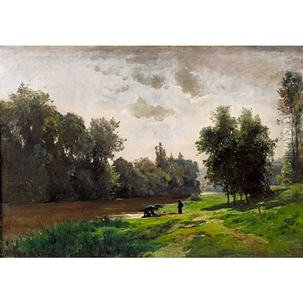 Sommerliche Flusslandschaft Mit Rastenden - view 1