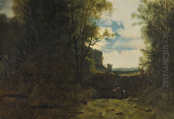Waldlichtung Mit Wascherin An Brunnen - view 1