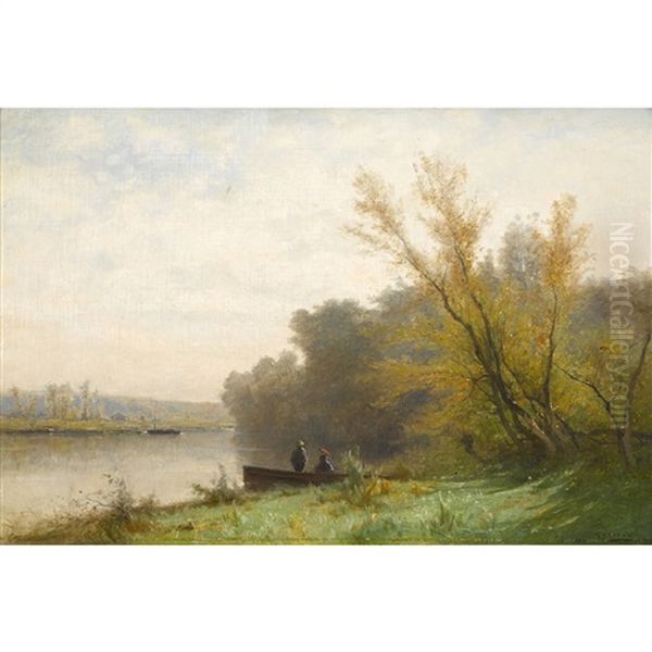 Flusslandschaft Mit Ruderboot Und Staffage - view 1