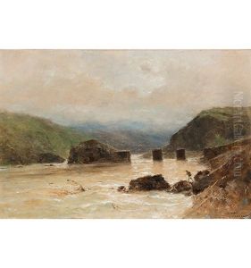 Normandie - Felsige Kustenlandschaft Mit Ruinen, 1891 by Gustave Eugene Castan
