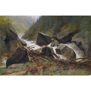 Wilder Gebirgsbach by Gustave Eugene Castan