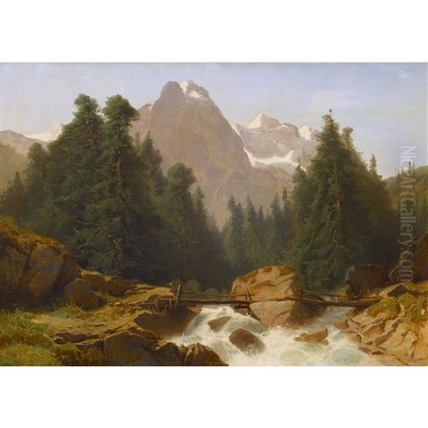 Gebirgsbach Mit Well- Und Wetterhorn Von Der Rosenlaui Aus - view 1