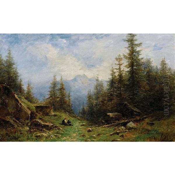 Sommerliche Berglandschaft Mit Bauernpaar - view 1