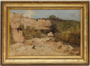 Cascade Dans La Falaise by Gustave Eugene Castan