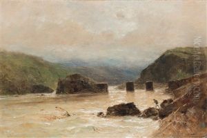 Felsige Kustenlandschaft Mit Ruinen In Der Normandie by Gustave Eugene Castan