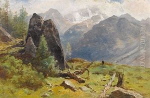 Sonnige Bergpartie Mit Wandersmann