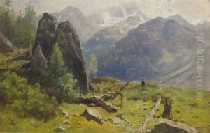 Paysage De Montagne by Gustave Eugene Castan
