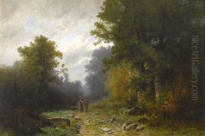 Romantischer Waldweg Mit Einem Paar Romantischer Waldweg Mit Einem Paar
