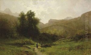 Holzfaller In Berglandschaft by Gustave Eugene Castan