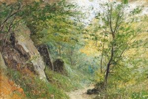 Sonniger Waldweg Mit Felsen by Gustave Eugene Castan