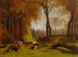 Waldansicht Mit Kindern by Gustave Eugene Castan