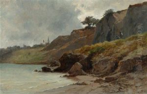 Felsige Kustenlandschaft Mit Zwei Personen by Gustave Eugene Castan