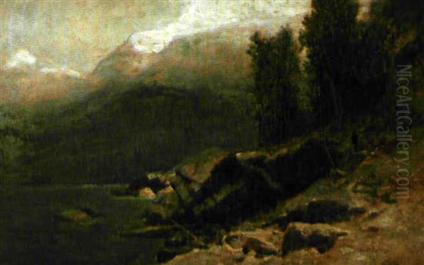 Seeufer Mit Schnee Bedeckten Bergspitzen - view 1