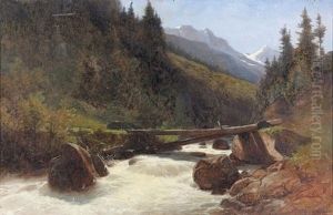 Wilder Gebirgsbach In Den Alpen by Gustave Eugene Castan