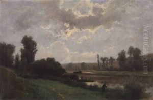 Flusslandschaft Mit Fischer by Gustave Eugene Castan