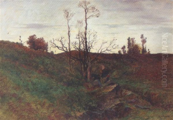 Abendliche Landschaft Mit Wanderin - view 1