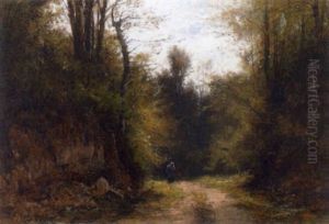 Waldlandschaft Mit Frau In Lichtung by Gustave Eugene Castan