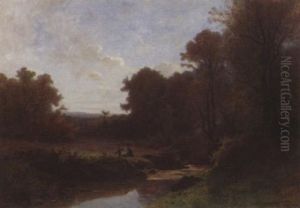 Paysage Avec Un Pere Et Un Fils Allumant Un Feu
