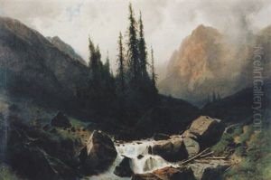 Gebirgslandschaft Mit Wildbach by Gustave Eugene Castan