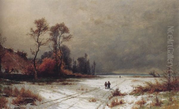 Winterlandschaft Mit Figuren Und See Im Hintergrund - view 1