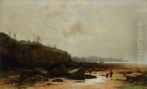 Kustenlandschaft Mit Strandfischern Und Stadtchen In Der Ferne
