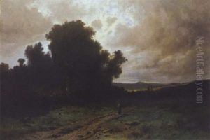Bauerin Mit Reisigbundel Auf Einem Feldweg by Gustave Eugene Castan
