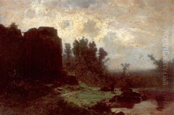 Figure With A Pail Within A River Landscape - view 1
