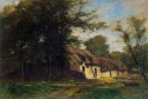 Bauernhutten In Der Normandie by Gustave Eugene Castan