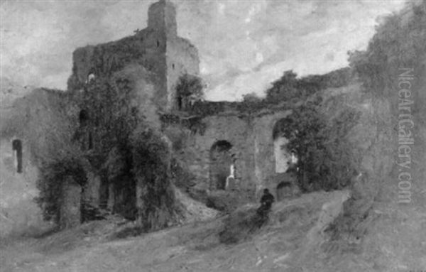 Rastender Wanderer In Einer Burgruine - view 1