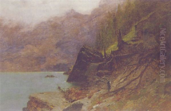 Waldarbeiter Am Ufer Eines Bergsees - view 1