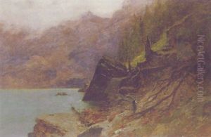 Waldarbeiter Am Ufer Eines Bergsees