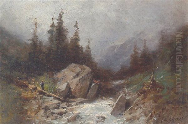Ruisseau De Montagne Avec Promeneur - view 1