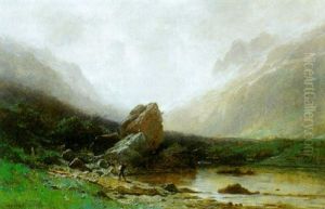 Wanderer In Gebirgslandschaft by Gustave Eugene Castan