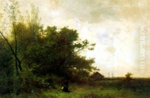 Landschaft Mit Zwei Blumen Pfluckenden Frauen