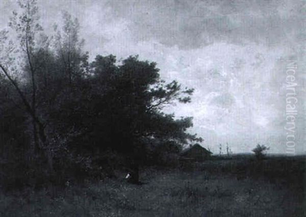 Paysage Avec Deux Jeunes Femmes Cueillant Des Fleurs Dans Un Pre - view 1
