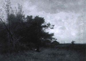 Paysage Avec Deux Jeunes Femmes Cueillant Des Fleurs Dans Un Pre by Gustave Eugene Castan
