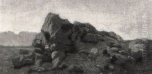 Felsformation Vor Weitem Talgrund by Gustave Eugene Castan