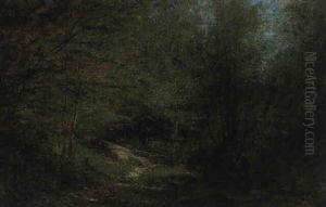 Waldlandschaft Mit Figurenstaffage by Gustave Eugene Castan