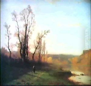 Rhone-landschaft Im Abendlicht by Gustave Eugene Castan