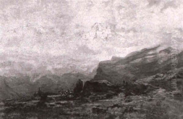 Wanderer In Gruner Alpenlandschaft - view 1