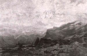Wanderer In Gruner Alpenlandschaft by Gustave Eugene Castan
