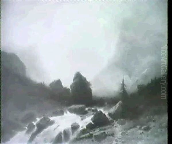 Hochgebirgslandschaft Mit Bachlauf Zwischen Felsbrocken     Unter Wolkenreichem Himmel In Starkem Hell/dunkel-kontrast - view 1