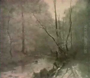 Paysage Avec Pecheur A La Liniere by Gustave Eugene Castan