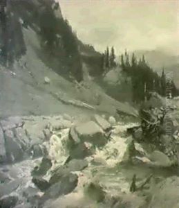 Gebirgslandschaft. by Gustave Eugene Castan