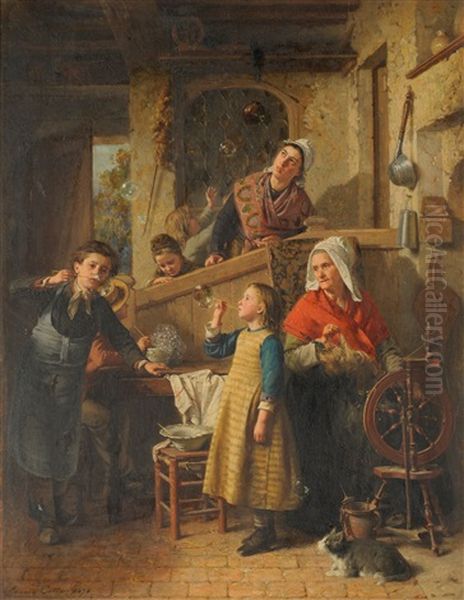 Cottage Interior With Children Blowing Bubbles - view 1