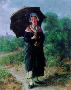 Bildnis Einer Jungen Frau Mit Regenschirm